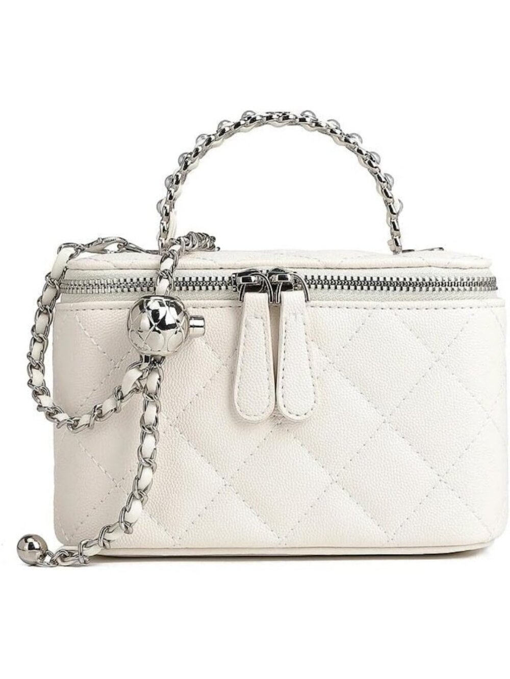 Chic Quilted Vanity Bag, Mini Crossbody Purse with Pearl Chain & Top Handle
